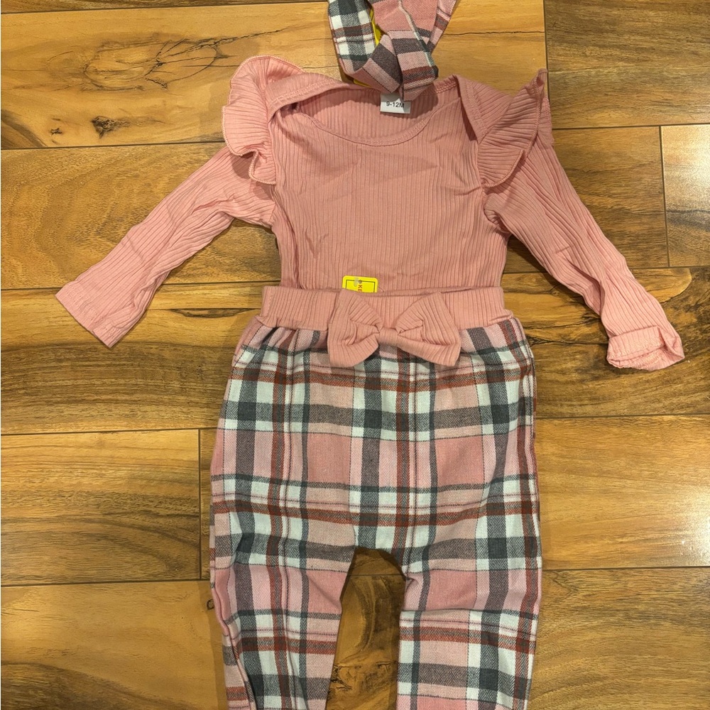 Pink Plaid Baby Outfit with Bow